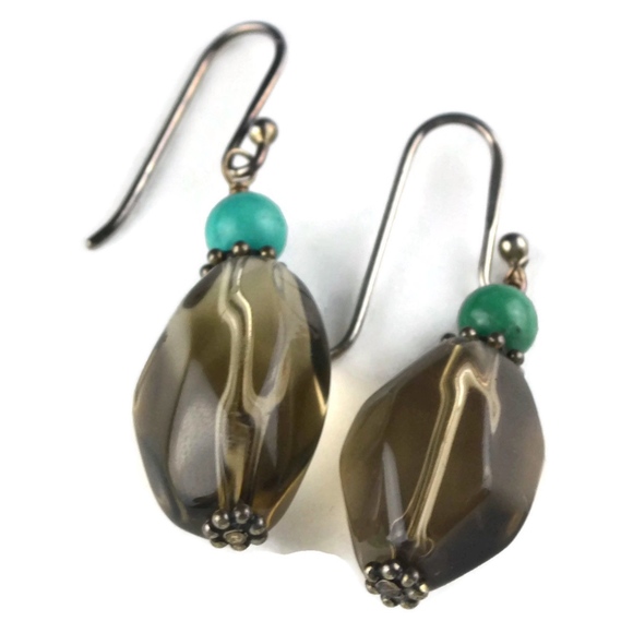 Sterling Silver Smokey Topaz & Tourquiose - Picture 1 of 3